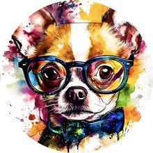Lade das Bild in den Galerie-Viewer, Aluminiumbild gebürstet Eleganter Chihuahua Pop Art Kreis