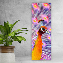 Lade das Bild in den Galerie-Viewer, Acrylglasbild Eleganter Pfau mit ausgebreiteten Federn Panorama Hoch