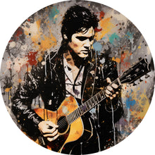 Lade das Bild in den Galerie-Viewer, Aluminiumbild gebürstet Elvis Presley mit Gitarre Abstrakt Kreis