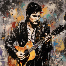 Lade das Bild in den Galerie-Viewer, Aluminiumbild Elvis Presley mit Gitarre Abstrakt Quadrat