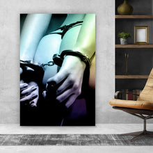 Lade das Bild in den Galerie-Viewer, Acrylglasbild Erotische Frau in Handschellen Hochformat