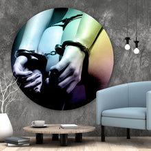 Lade das Bild in den Galerie-Viewer, Aluminiumbild gebürstet Erotische Frau in Handschellen Kreis