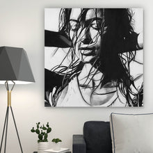 Lade das Bild in den Galerie-Viewer, Aluminiumbild Erotische Frau Zeichenstil Vintage Quadrat
