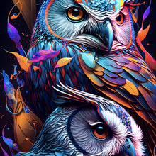 Lade das Bild in den Galerie-Viewer, Poster Eulenpaar bunt Digital Art Quadrat