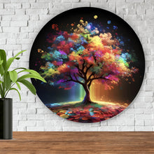Lade das Bild in den Galerie-Viewer, Aluminiumbild Fantasie Baum in knalligen Farben Kreis