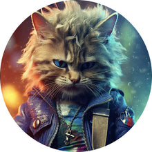 Lade das Bild in den Galerie-Viewer, Aluminiumbild gebürstet Fantasie Katze als Rebell Digital Art Kreis
