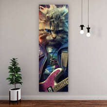 Lade das Bild in den Galerie-Viewer, Leinwandbild Fantasie Katze als Rebell Digital Art Panorama Hoch