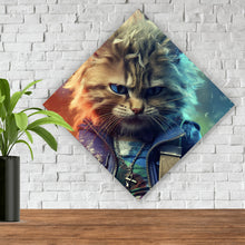 Lade das Bild in den Galerie-Viewer, Acrylglasbild Fantasie Katze als Rebell Digital Art Raute