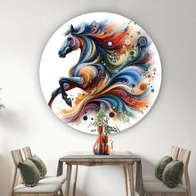 Lade das Bild in den Galerie-Viewer, Aluminiumbild Fantasie Pferd in Regenbogenfarben Kreis