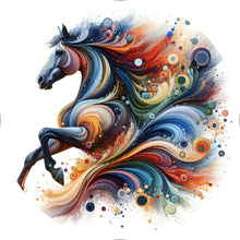 Lade das Bild in den Galerie-Viewer, Aluminiumbild gebürstet Fantasie Pferd in Regenbogenfarben Kreis