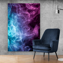 Lade das Bild in den Galerie-Viewer, Aluminiumbild Farbiger Rauch auf Schwarz Hochformat