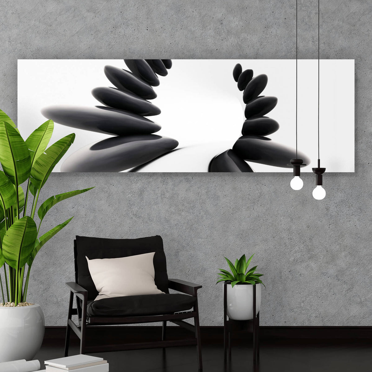 Leinwandbild Feng Shui Zen Schwarz Weiß im Panorama, Aufhängefertig &  Versandkostenfrei – Wandguru