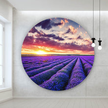 Lade das Bild in den Galerie-Viewer, Aluminiumbild Fliederfeld im Sonnenuntergang Kreis