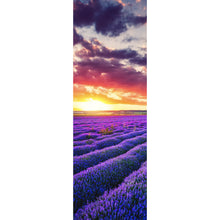 Lade das Bild in den Galerie-Viewer, Acrylglasbild Fliederfeld im Sonnenuntergang Panorama Hoch