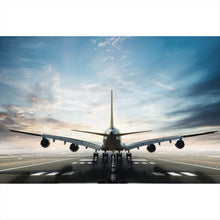 Lade das Bild in den Galerie-Viewer, Aluminiumbild gebürstet Flugzeug auf der Landebahn Querformat
