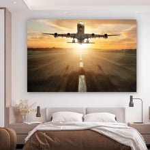 Lade das Bild in den Galerie-Viewer, Spannrahmenbild Flugzeug hebt ab Querformat
