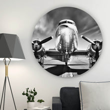 Lade das Bild in den Galerie-Viewer, Aluminiumbild Flugzeug Schwarz Weiß Kreis