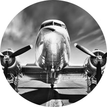 Lade das Bild in den Galerie-Viewer, Aluminiumbild gebürstet Flugzeug Schwarz Weiß Kreis