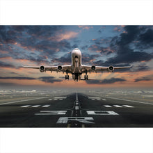 Lade das Bild in den Galerie-Viewer, Leinwandbild Flugzeug vor Sonnenuntergang Querformat
