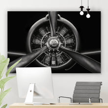 Lade das Bild in den Galerie-Viewer, Leinwandbild Flugzeugpropeller Schwarz Weiß Querformat