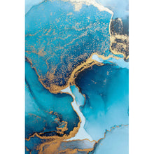 Lade das Bild in den Galerie-Viewer, Poster Fluid Art Blau Gold Hochformat