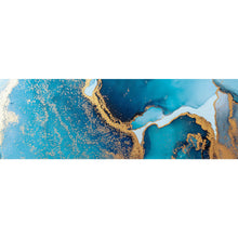 Lade das Bild in den Galerie-Viewer, Aluminiumbild Fluid Art Blau Gold Panorama