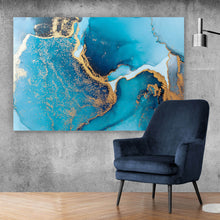 Lade das Bild in den Galerie-Viewer, Acrylglasbild Fluid Art Blau Gold Querformat