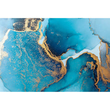 Lade das Bild in den Galerie-Viewer, Aluminiumbild Fluid Art Blau Gold Querformat