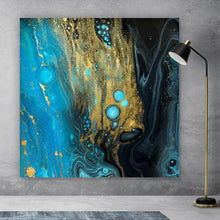Lade das Bild in den Galerie-Viewer, Poster Fluid Art Blau Schwarz Gold Quadrat