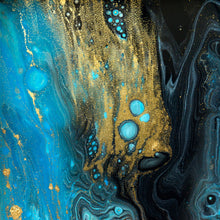 Lade das Bild in den Galerie-Viewer, Poster Fluid Art Blau Schwarz Gold Quadrat