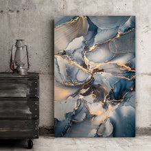 Lade das Bild in den Galerie-Viewer, Leinwandbild Fluid Art Dark Blue Hochformat