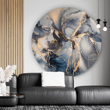 Lade das Bild in den Galerie-Viewer, Aluminiumbild gebürstet Fluid Art Dark Blue Kreis