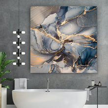 Lade das Bild in den Galerie-Viewer, Leinwandbild Fluid Art Dark Blue Quadrat