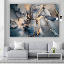 Lade das Bild in den Galerie-Viewer, Leinwandbild Fluid Art Dark Blue Querformat