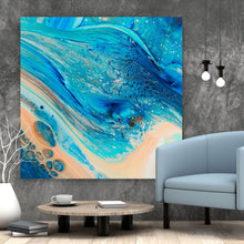 Lade das Bild in den Galerie-Viewer, Aluminiumbild gebürstet Fluid Art Karibik Quadrat