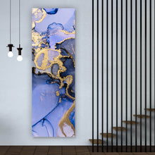 Lade das Bild in den Galerie-Viewer, Aluminiumbild gebürstet Fluid Art Königsblau mit Gold Panorama Hoch