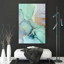 Lade das Bild in den Galerie-Viewer, Leinwandbild Fluid Art Pastell mit Gold Hochformat