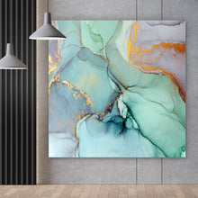 Lade das Bild in den Galerie-Viewer, Leinwandbild Fluid Art Pastell mit Gold Quadrat