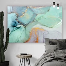 Lade das Bild in den Galerie-Viewer, Leinwandbild Fluid Art Pastell mit Gold Querformat