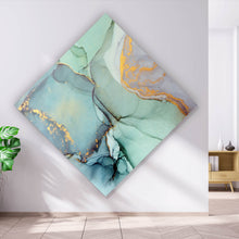 Lade das Bild in den Galerie-Viewer, Leinwandbild Fluid Art Pastell mit Gold Raute