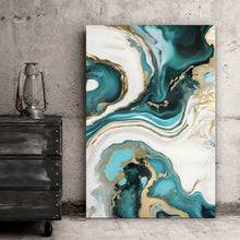 Lade das Bild in den Galerie-Viewer, Spannrahmenbild Fluid Art Türkis gold Hochformat