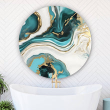 Lade das Bild in den Galerie-Viewer, Aluminiumbild gebürstet Fluid Art Türkis gold Kreis