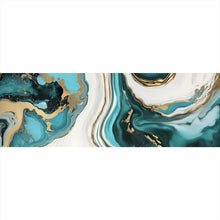 Lade das Bild in den Galerie-Viewer, Leinwandbild Fluid Art Türkis gold Panorama