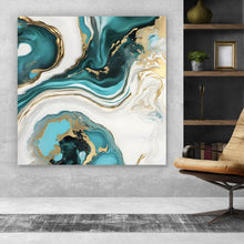 Lade das Bild in den Galerie-Viewer, Poster Fluid Art Türkis gold Quadrat