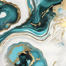 Lade das Bild in den Galerie-Viewer, Leinwandbild Fluid Art Türkis gold Quadrat
