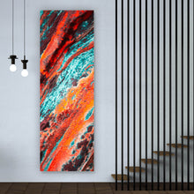 Lade das Bild in den Galerie-Viewer, Aluminiumbild Fluid Art Türkis Orange Panorama Hoch