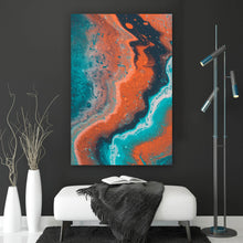 Lade das Bild in den Galerie-Viewer, Aluminiumbild Fluid Art Türkis und Rot Hochformat