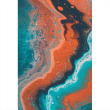 Lade das Bild in den Galerie-Viewer, Aluminiumbild gebürstet Fluid Art Türkis und Rot Hochformat