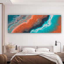 Lade das Bild in den Galerie-Viewer, Aluminiumbild gebürstet Fluid Art Türkis und Rot Panorama