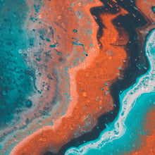 Lade das Bild in den Galerie-Viewer, Leinwandbild Fluid Art Türkis und Rot Quadrat